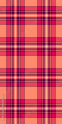 Magazine check background texture, mid textile plaid fabric. Mat seamless tartan vector pattern in red and pink colors.