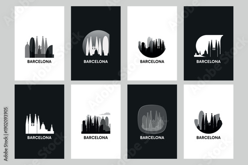 Wallpaper Mural Barcelona skyline vector logos, icon set. Pack of cityscape contour, abstract silhouettes series. Isolated graphic collection for Spain city Torontodigital.ca