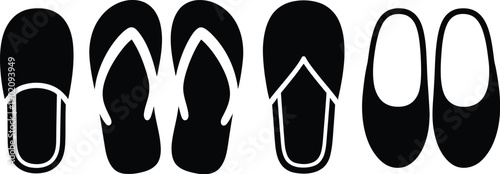 Adobe Black footwear icons, solid black slip on shoe flip flops open back mule and ballet flatArtwork
