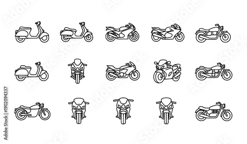 Black thin line motorcycle transport icon vector for apps and maps