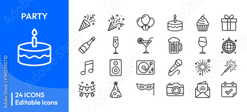 Party and Celebration Line Icon Set