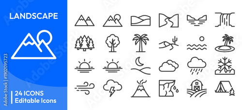 Landscape and Nature Line Icon Set