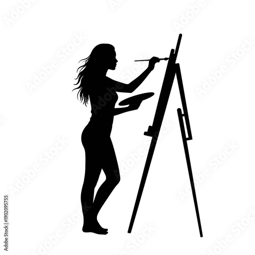 Black Silhouette Icon A female artist painting on a canvas with a brush in hand, in a minimalistic silhouette style on a white background (3).jpg