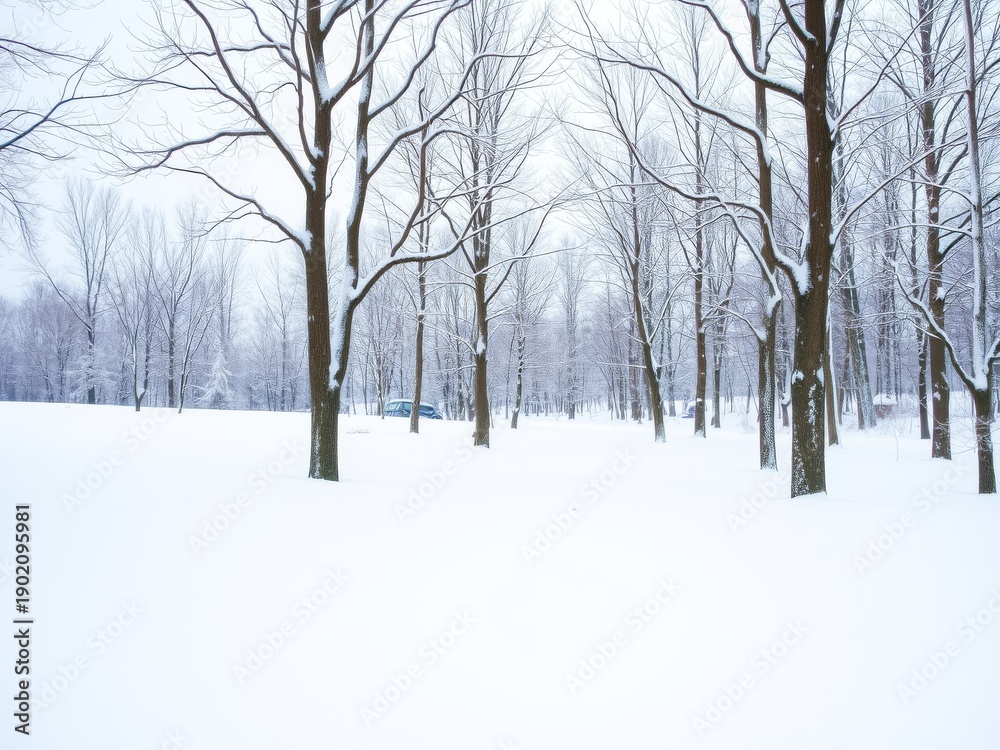Fototapeta premium Winter forest in snowfall winter background