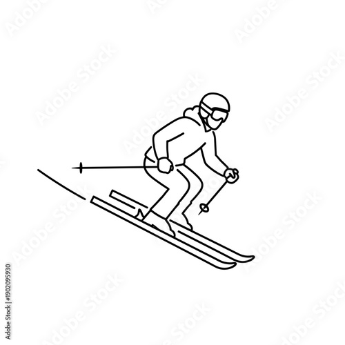 Skier descending slopeSurfing on a wave, icon on transparent background