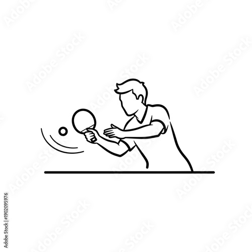 Young man playing table tennis with racket and ball in motion, icon on transparent background  