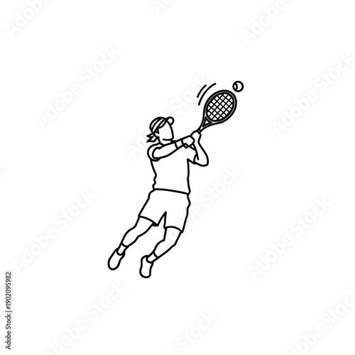 Male tennis player hitting ball with racket during game, icon on transparent background  