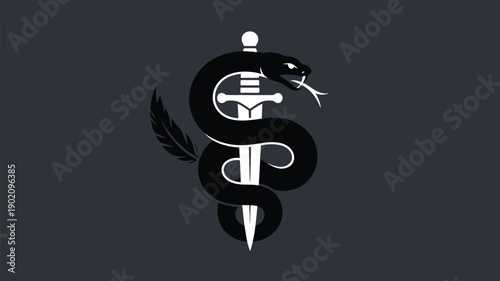 Snake wrapped dagger graphic design element