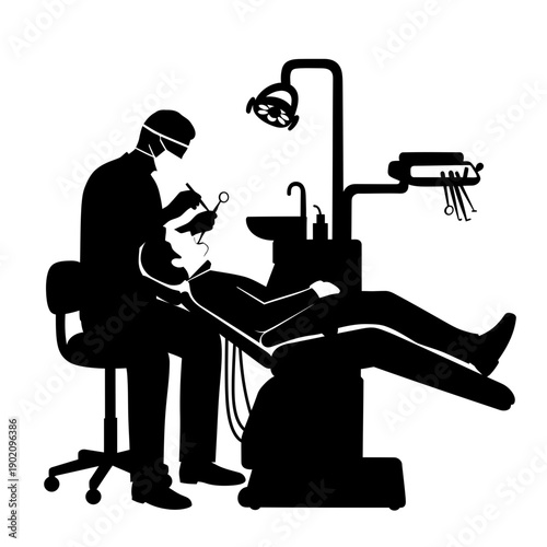 Black Silhouette Icon A male dentist examining a patient in a dental chair, in a minimalistic silhouette style on a white background (3).jpg
