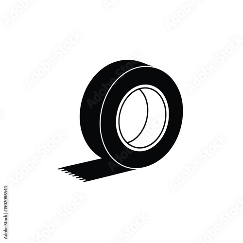 A roll of black duct tape with a few strips unrolled on a white background