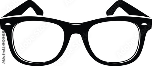 Black eyeglasses silhouette vector illustration with thick rectangular frames, classic eyewear fashion icon, optical accessory design concept graphic