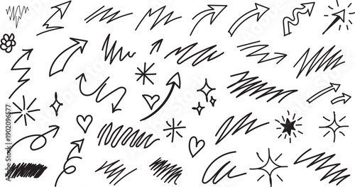 Collection of hand drawn arrows and symbols