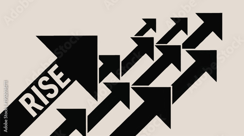 Stunning black arrows rising upwards with motivational 'RISE' text