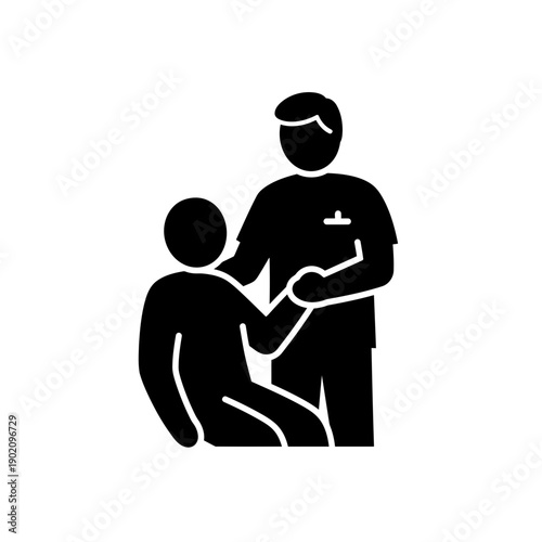Black Silhouette Icon A male nurse gently supporting a patient by the arm, in a minimalistic silhouette style on a white background (3).jpg