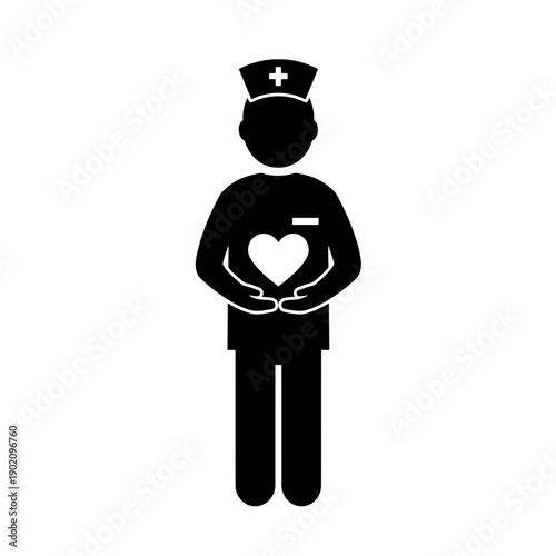 Black Silhouette Icon A nurse holding a heart symbol between both hands, in a minimalistic silhouette style on a white background (1).jpg