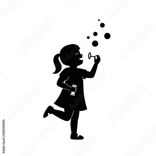 Black Silhouette Icon A playful girl blowing bubbles, with a few bubbles floating above, in a minimalistic silhouette style on a white backgroun (3).jpg