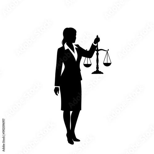 Black Silhouette Icon A professional woman in a suit holding a scale of justice