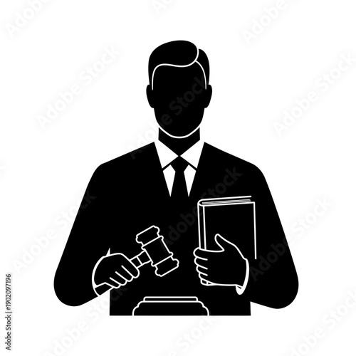 Black Silhouette Icon A serious-looking man holding a gavel and a legal book, in a minimalistic silhouette style on a white background (2).jpg