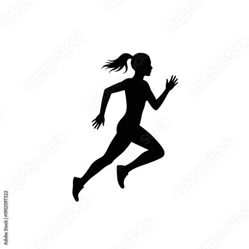 Black Silhouette Icon A woman runner mid-stride with a ponytail flowing behind, in a minimalistic silhouette style on a white background (2).jpg