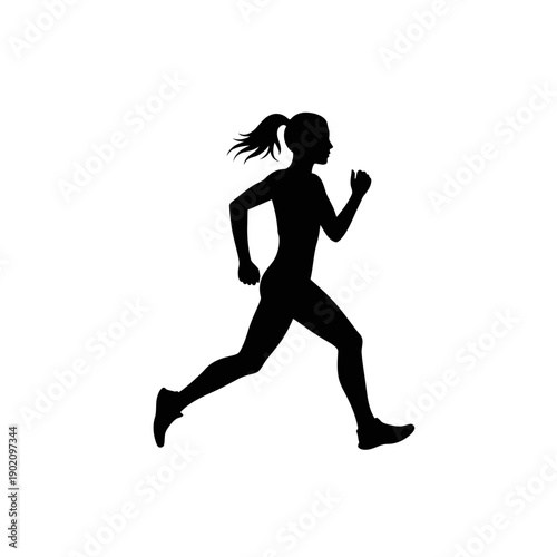 Black Silhouette Icon A woman runner mid-stride with a ponytail flowing behind, in a minimalistic silhouette style on a white background (3).jpg