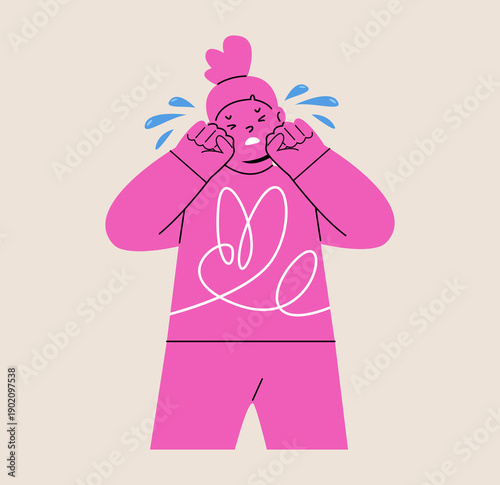 Girl with crying. Colorful vector illustration