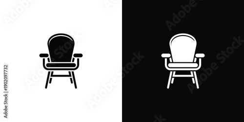 Two gray chairs with armrests on white and light gray backgrounds side by side