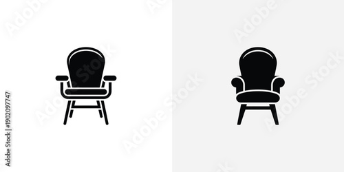 Two gray chairs with armrests facing forward and backward on white background