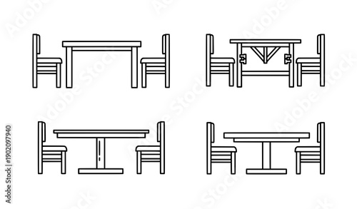 Minimal table and furniture line icons vector set for office and dining