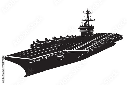 Naval Aircraft Carrier Top Side Perspective Silhouette