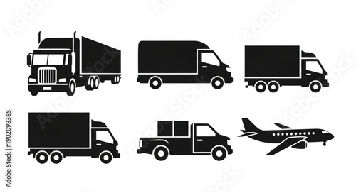 Collection of Transportation Vehicle Silhouettes.