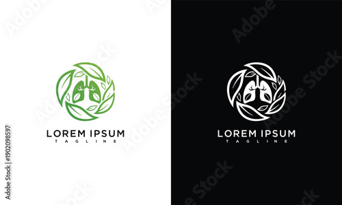 Green Lungs Logo with Leaves Natural Respiratory Health  Wellness Symbol Eco Medical Care Design.