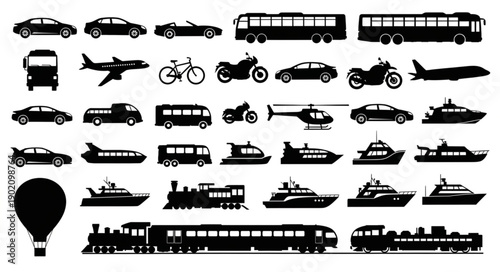 Collection of Transportation Silhouettes Vector Art.
