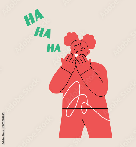 Happy girl laughing. Colorful vector illustration