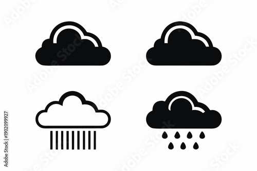Rain clouds silhouette vector illustration isolated on white background
