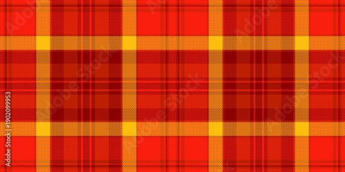 Rich tartan texture fabric, tradition plaid pattern textile. Drapery vector background seamless check in bright and red colors.