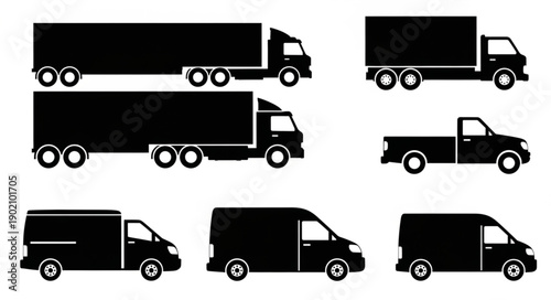 Collection of Truck and Van Silhouettes for Transportation and Logistics.