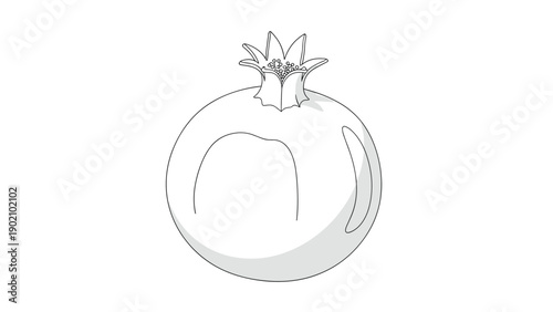 Simple pomegranate fruit outline illustration with a detailed crown on top and a hint of gray shadow for depth.