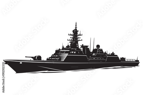 Naval Destroyer Silhouette Side View Long Narrow Hull