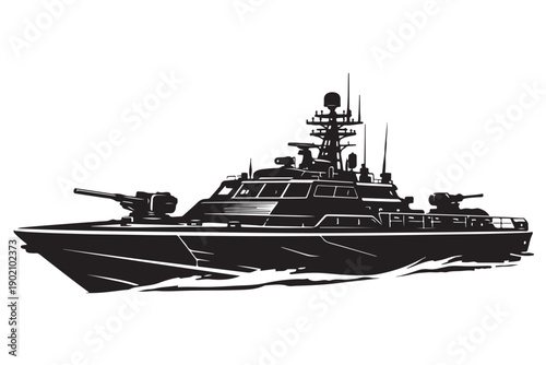 Military Patrol Boat Silhouette Side View Fast Hull