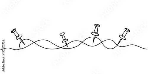 Continuous one line drawing of Push pin. Single line drawing illustration of Paper pin. Pin icon concept thumbtack icon neon glow vector illustration. pin marks continuous one line drawing