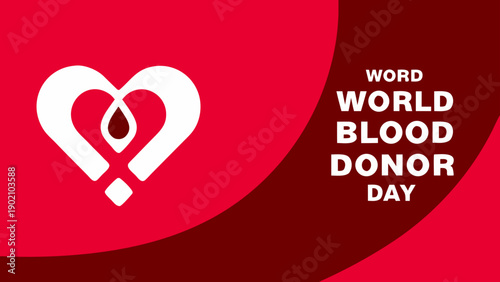 Red awareness ribbon forming heart for world blood donor day with gradient background