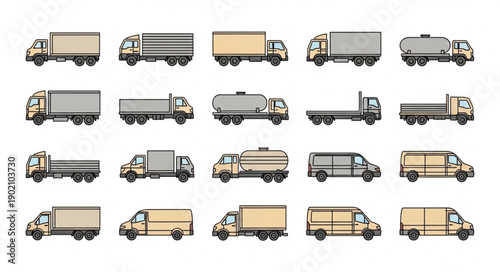 Collection of Various Truck and Van Illustrations.
