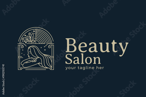luxury beauty salon line art logo design template	