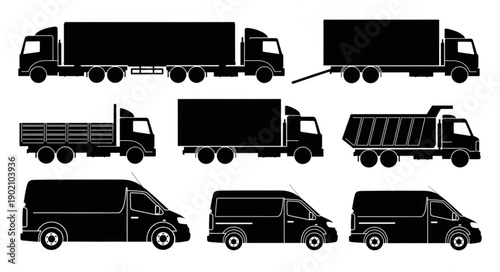 Collection of Various Truck and Van Silhouettes.