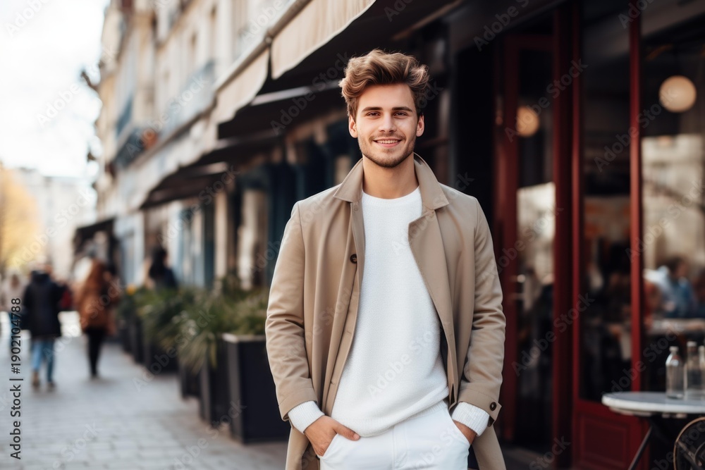 Obraz premium Young stylish man smiling and posing on an urban street