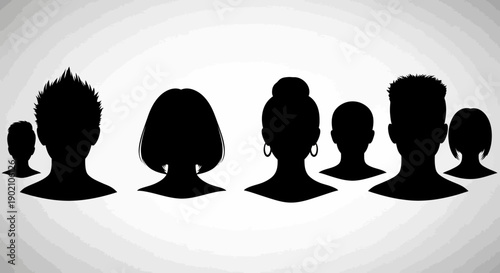 Silhouettes of diverse people's heads and hairstyles against a gradient background.