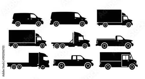 Collection of Various Truck and Van Silhouettes.