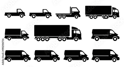 Collection of Various Truck and Van Silhouettes.