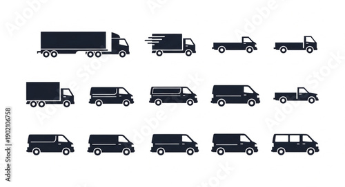 Collection of Various Truck and Van Silhouettes.