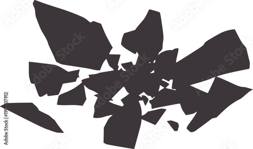Dark silhouette of jagged shattered glass fragments with sharp edges